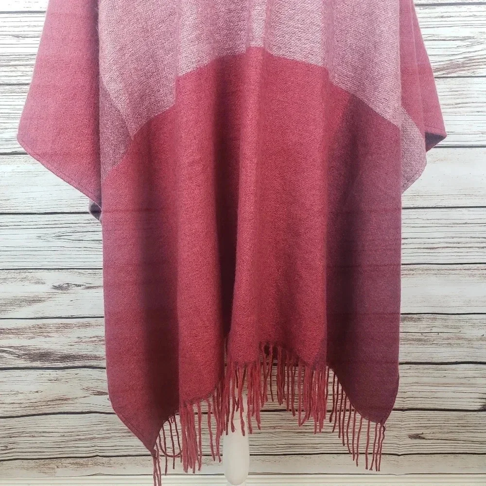 Woolrich Red Fringed Poncho Wrap Cape
